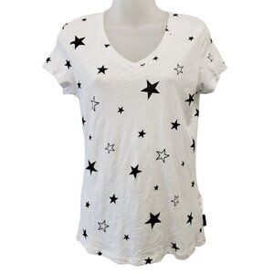 Calvin Klein Signature Shirt Top Women's‎ XS Black White Stars Cotton NEW